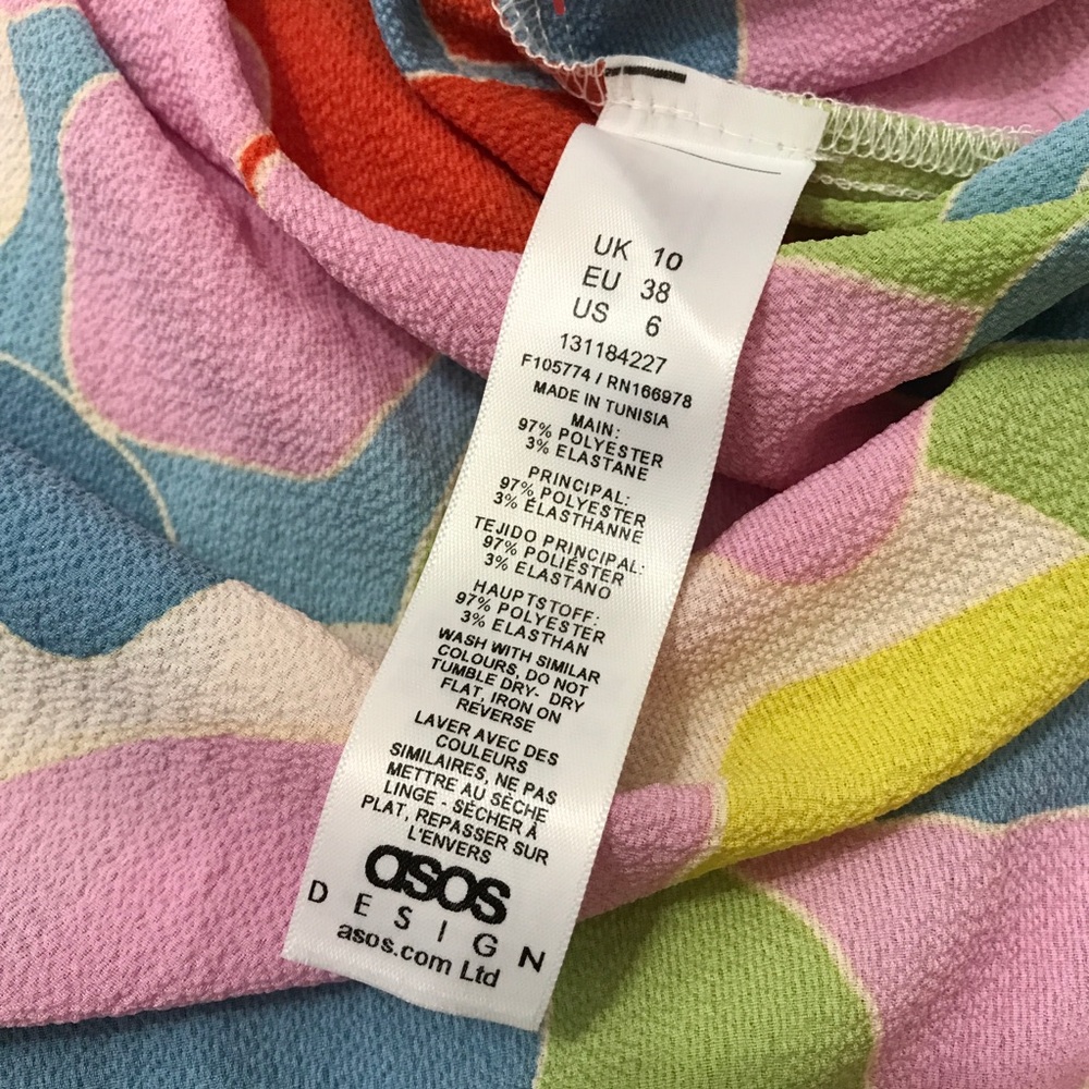 ASOS One Shoulder Midi Dress Cut Out Retro Abstract Print Multicolor Size 6 - Picture 11 of 14